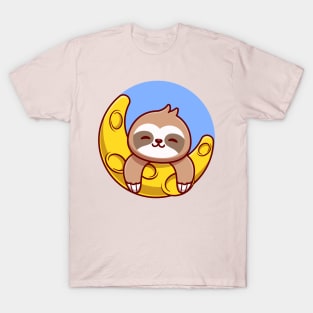 Cute Sloth With Moon Cartoon T-Shirt